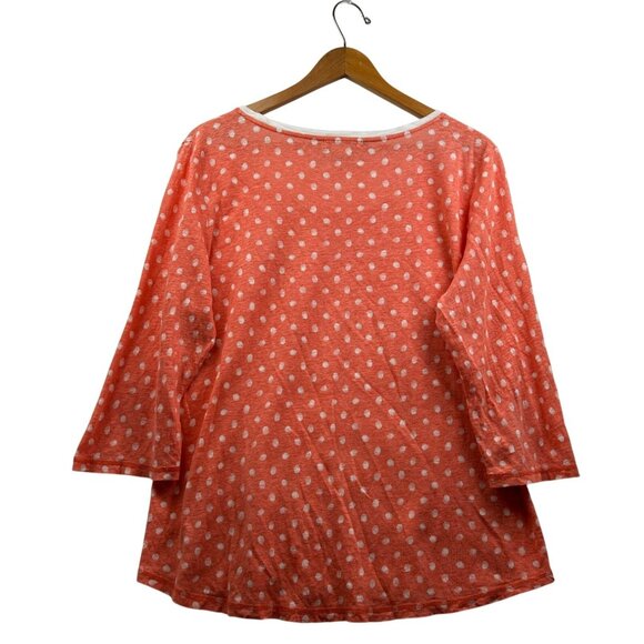 Orvis 100% Linen Coastal Cool Dopamine Dots Coral Polka Dot Scoop Neck Top - XL - Picture 3 of 5